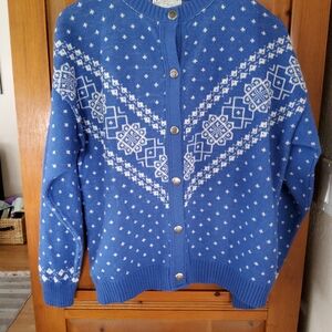 Vintage Pendleton Blue and White Patterned Cardigan Size Large EUC